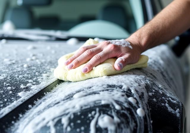 Professionele handwas van een auto